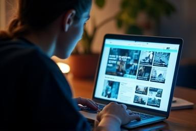 Estudante trabalhando em um projeto de jornalismo digital